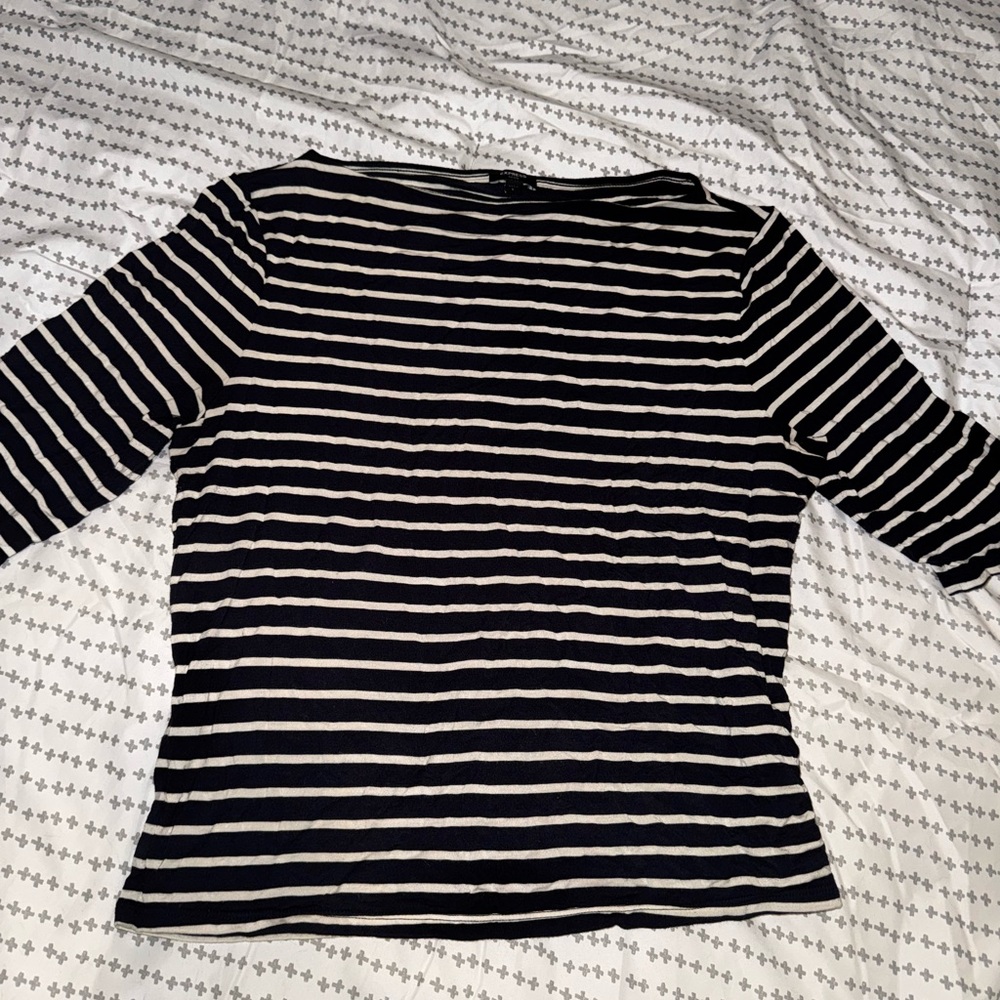 Express Black and White Striped quarter sleeve crop top